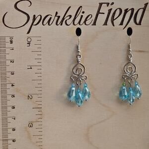 Antique silver Celtic knot and aqua blue glass crystal earrings